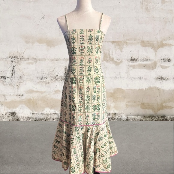 RHODE Paola Floral-print Linen-blend Midi Dress In Green Size 4 - Picture 2 of 6
